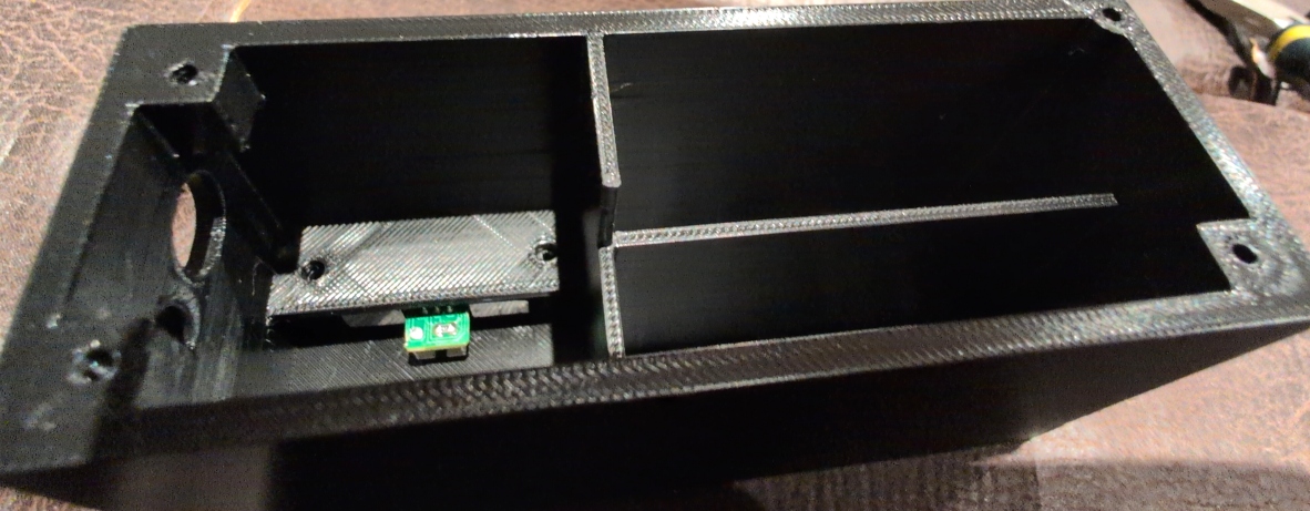 V2 BT Micro 3D printed box interior showing battery compartment
