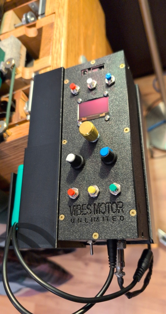 VMU control box mounted on vibraphone with clip-on caddy