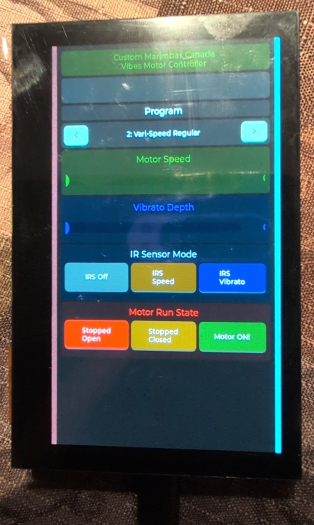 Waveshare 4.3 inch touchscreen running the VMU controller interface